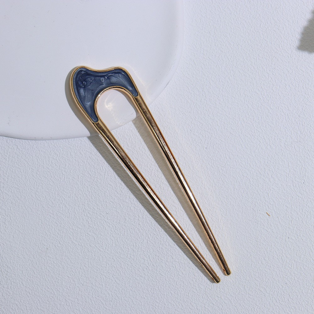 (11cm) Haarnadel Metall French Twist Haargabel Vintage Dutt Haarschmuck Accessoire - Gold / Blau