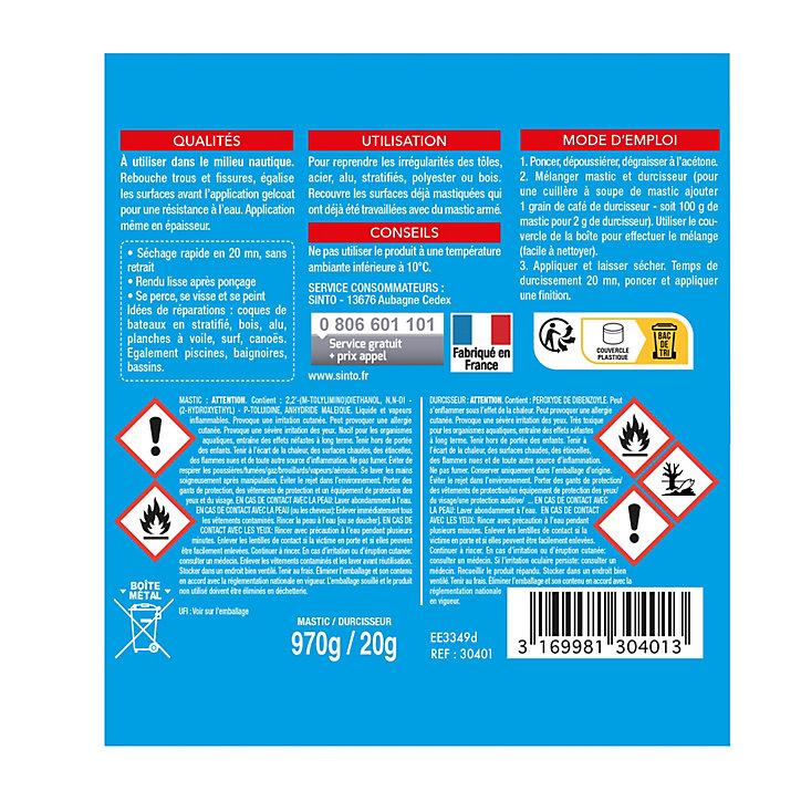 Mastic polyester Sintomarine standard blanc 500 ml