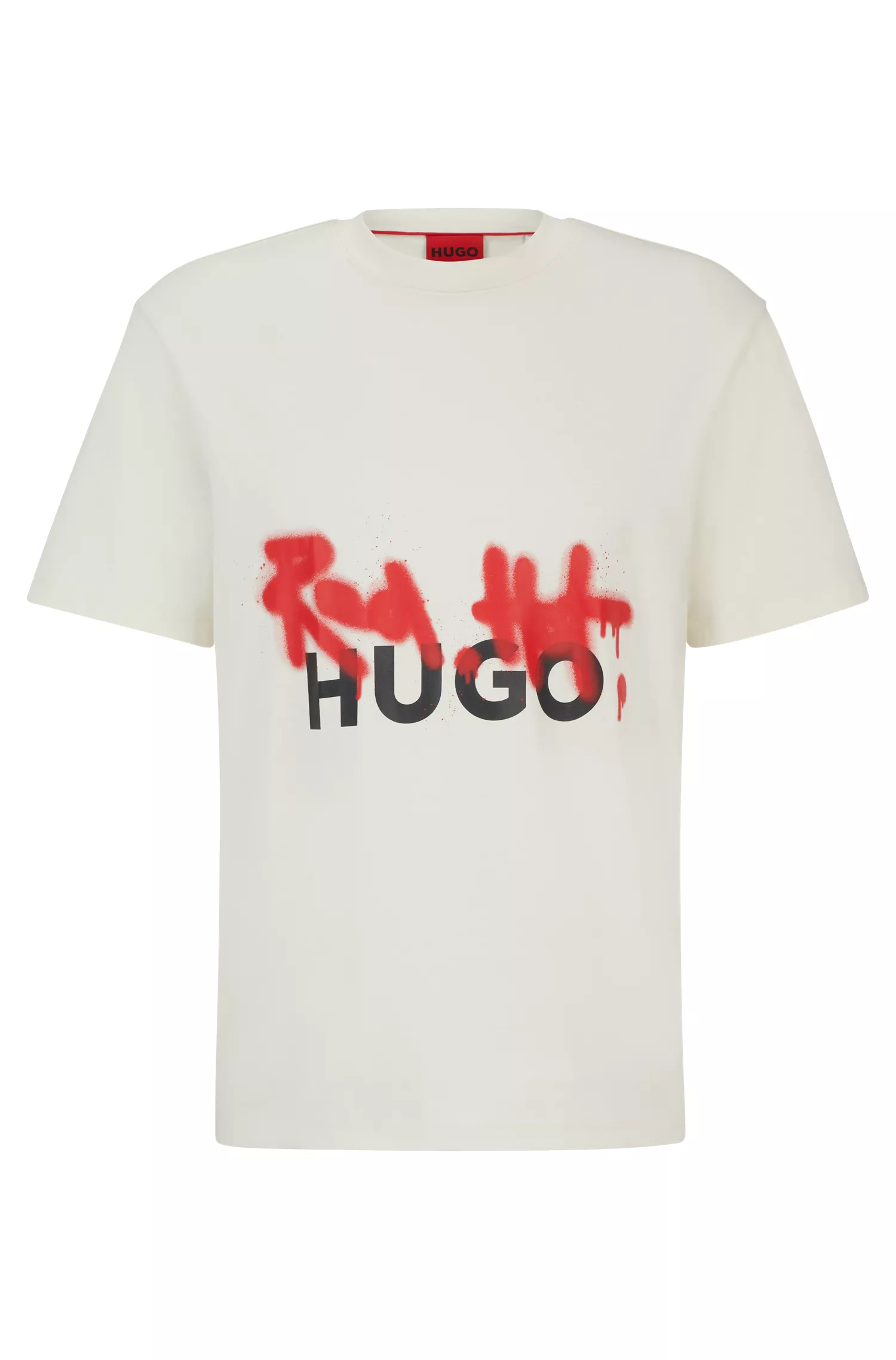 Camiseta HUGO vermelha de modelagem relaxada em algodão com estampa em spray.