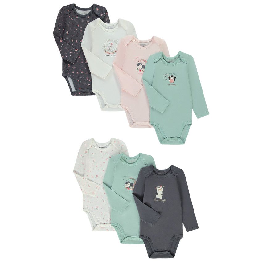 Lot de 7 bodies en jersey print fantaisie pour bébé fille - Vert