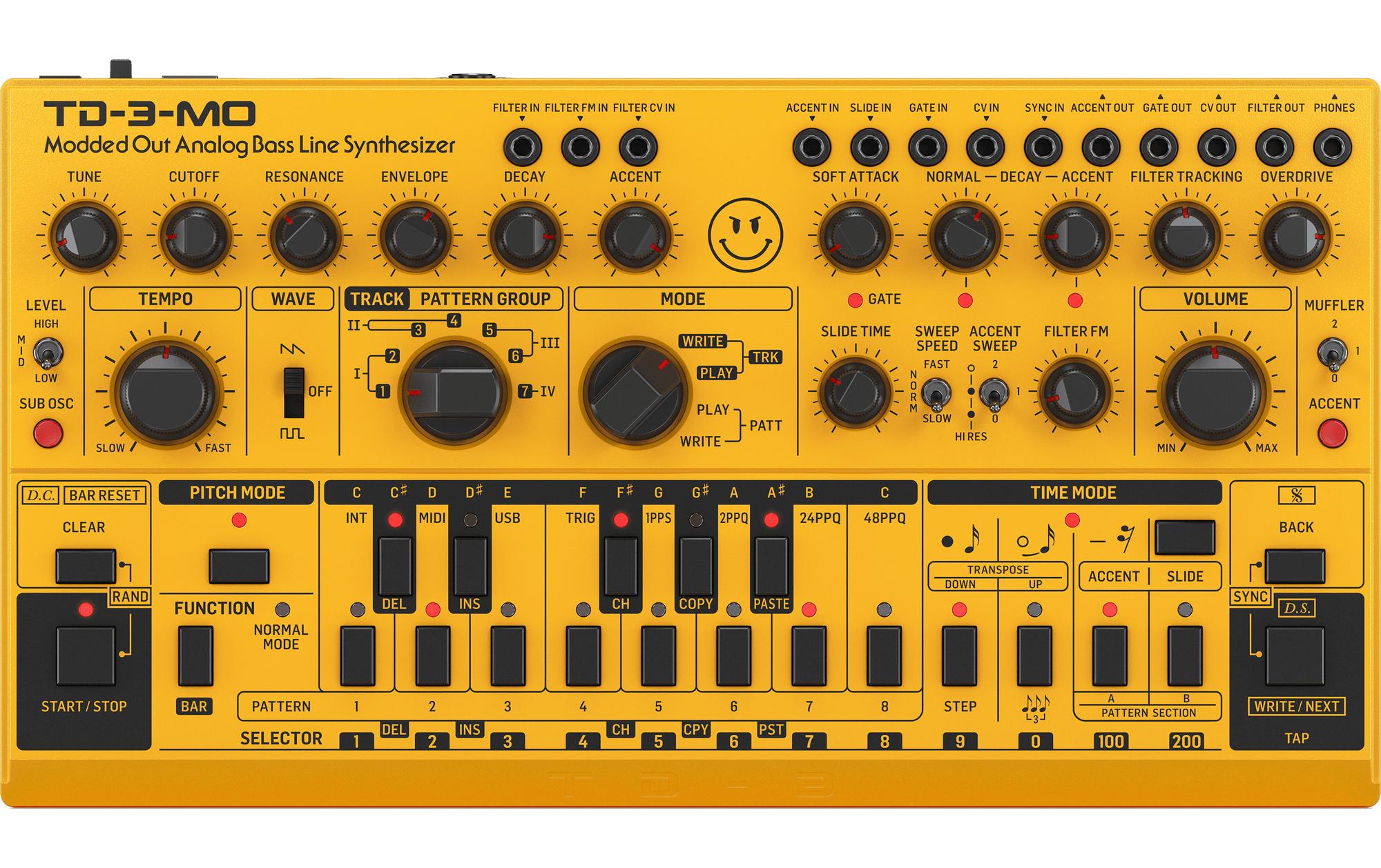 Synthesizer Analog Bass Line Synthesizer TD-3-MO-AM Gelb<br>Synthesizer mit MIDI-steuerbarem Sub-Harmonics-Oszillator