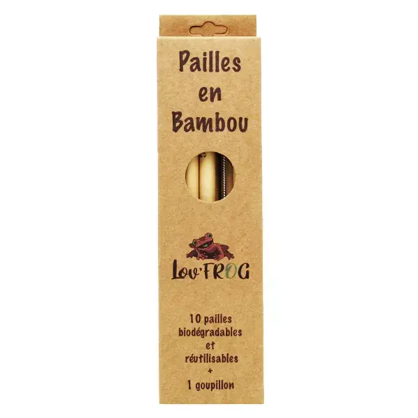 Canudos de bambu Lov'FROG, 10 unidades + 1 escova de limpeza