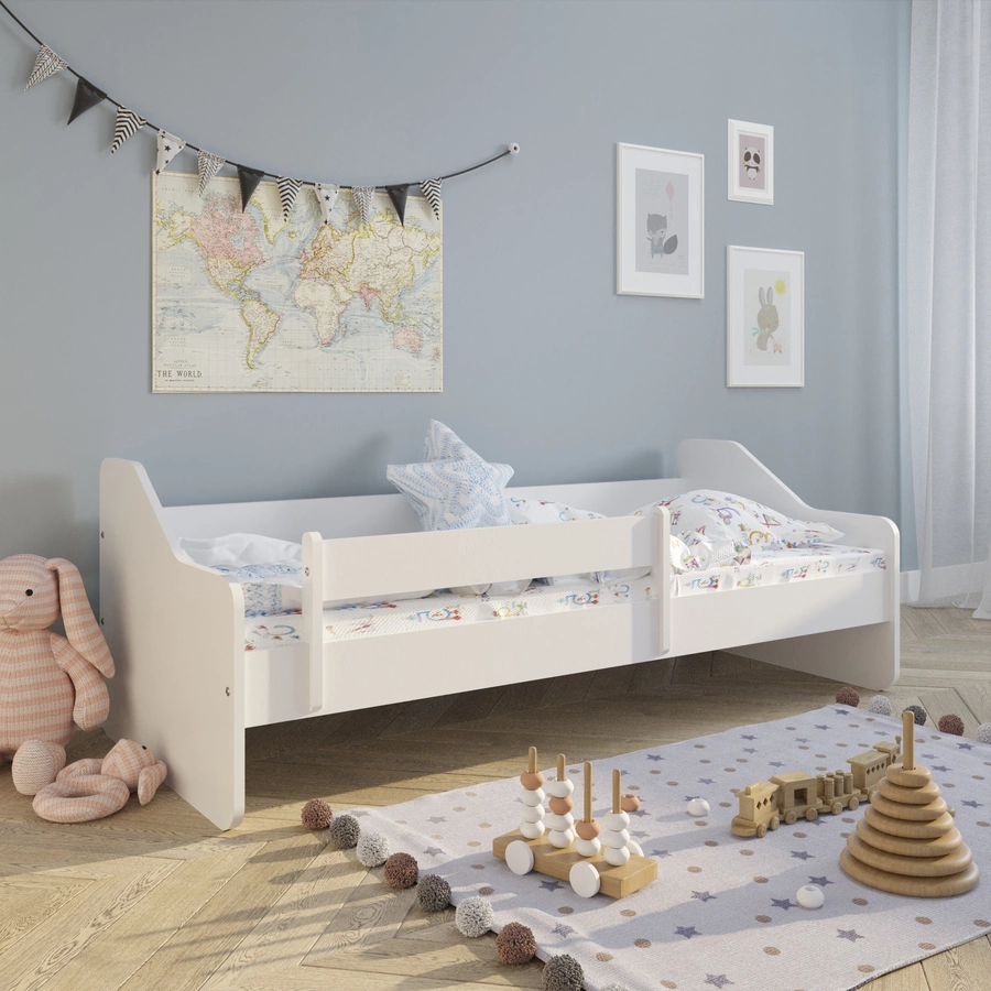 Kids Collective Kinderbett 80x160 | 80x180 cm mit Rausfallschutz & Lattenrost weiß mit Matratze
