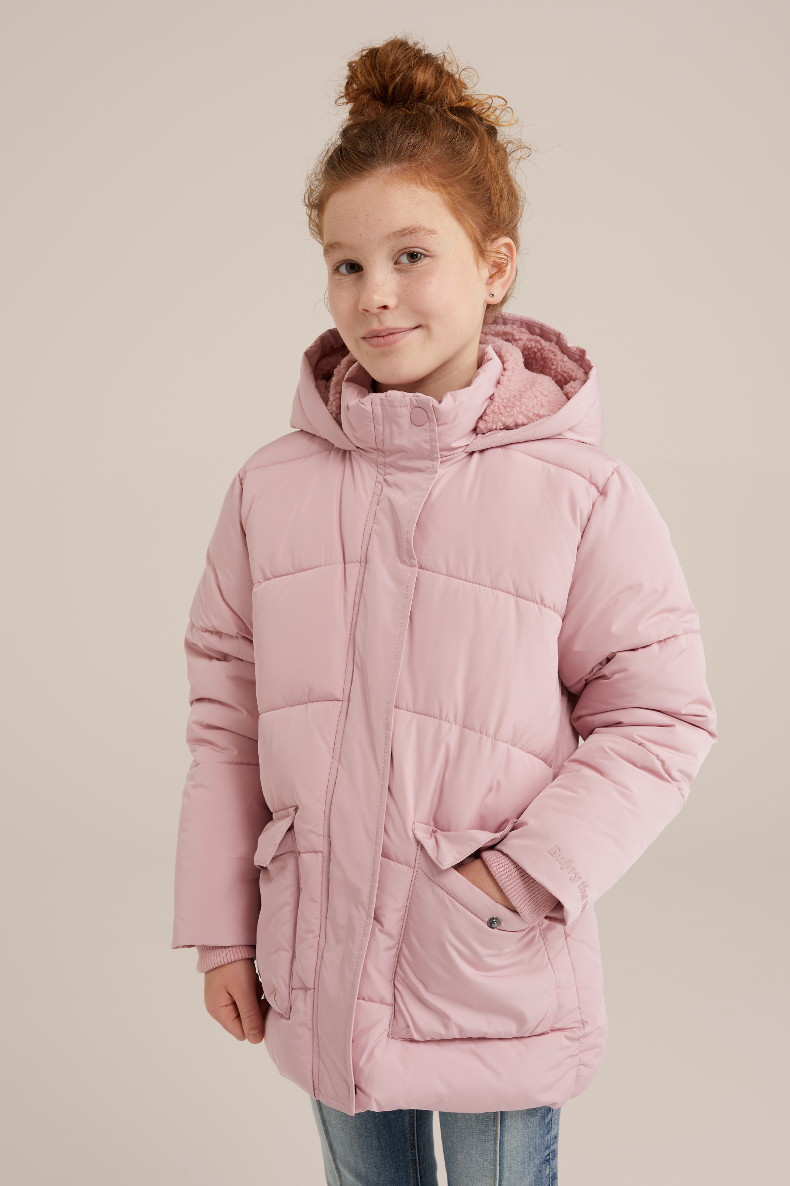 Meisjes gewatteerde jas WE Fashion Lichtroze