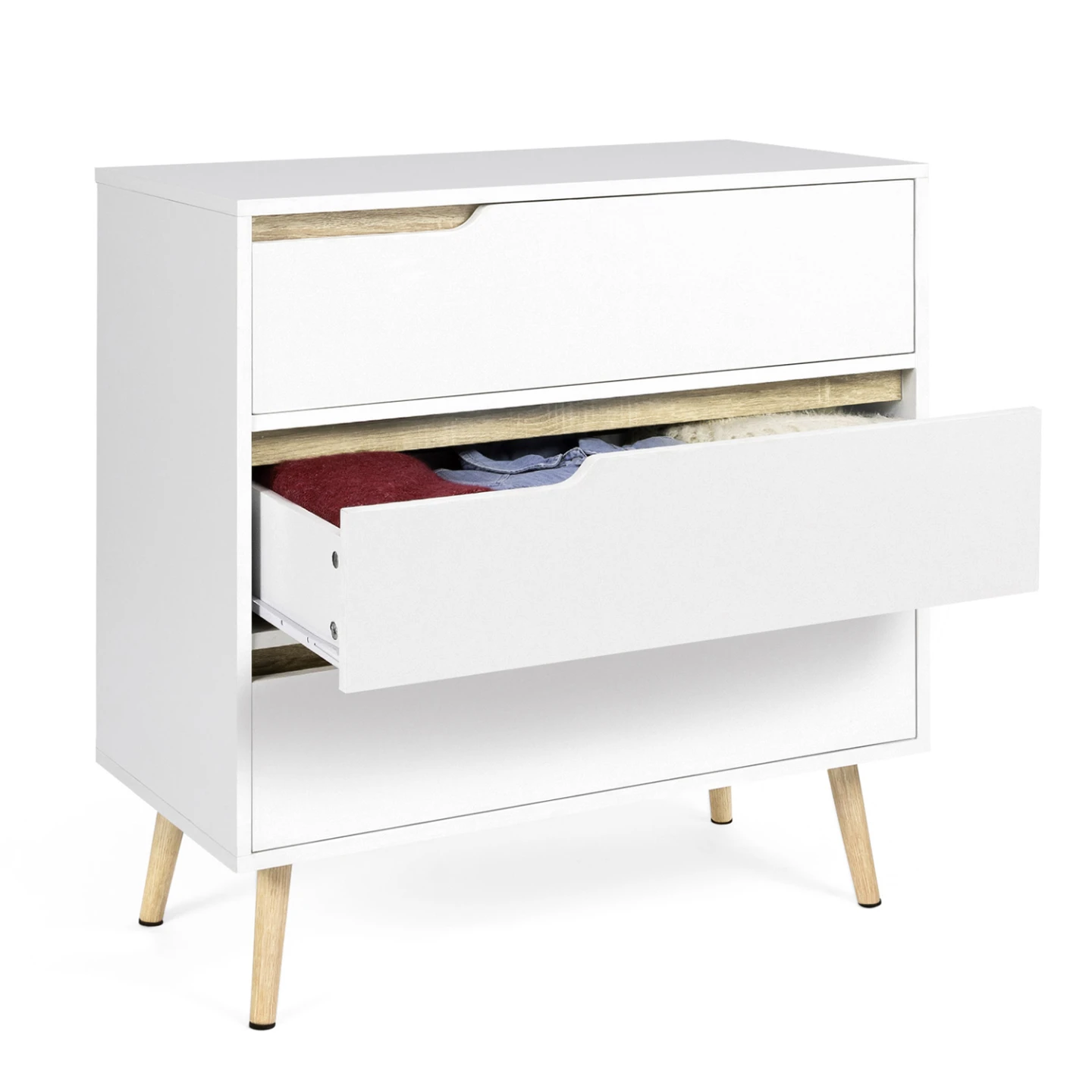 Commode 3 tiroirs HELSINKI 80 cm scandinave blanc