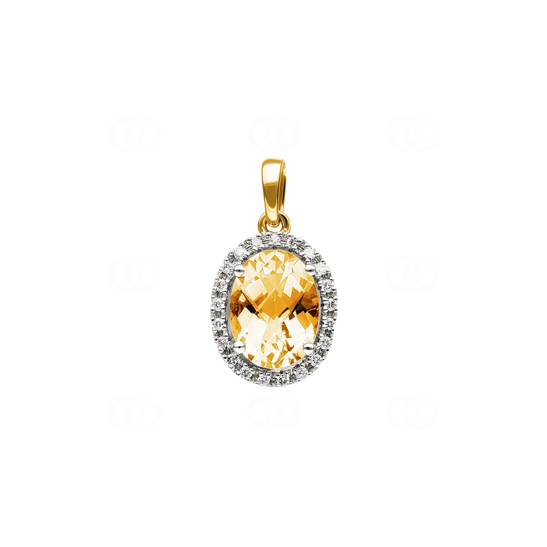 Anhänger 750/18 K Gelbgold mit Citrin oval und Diamanten 0.06 ct H/si