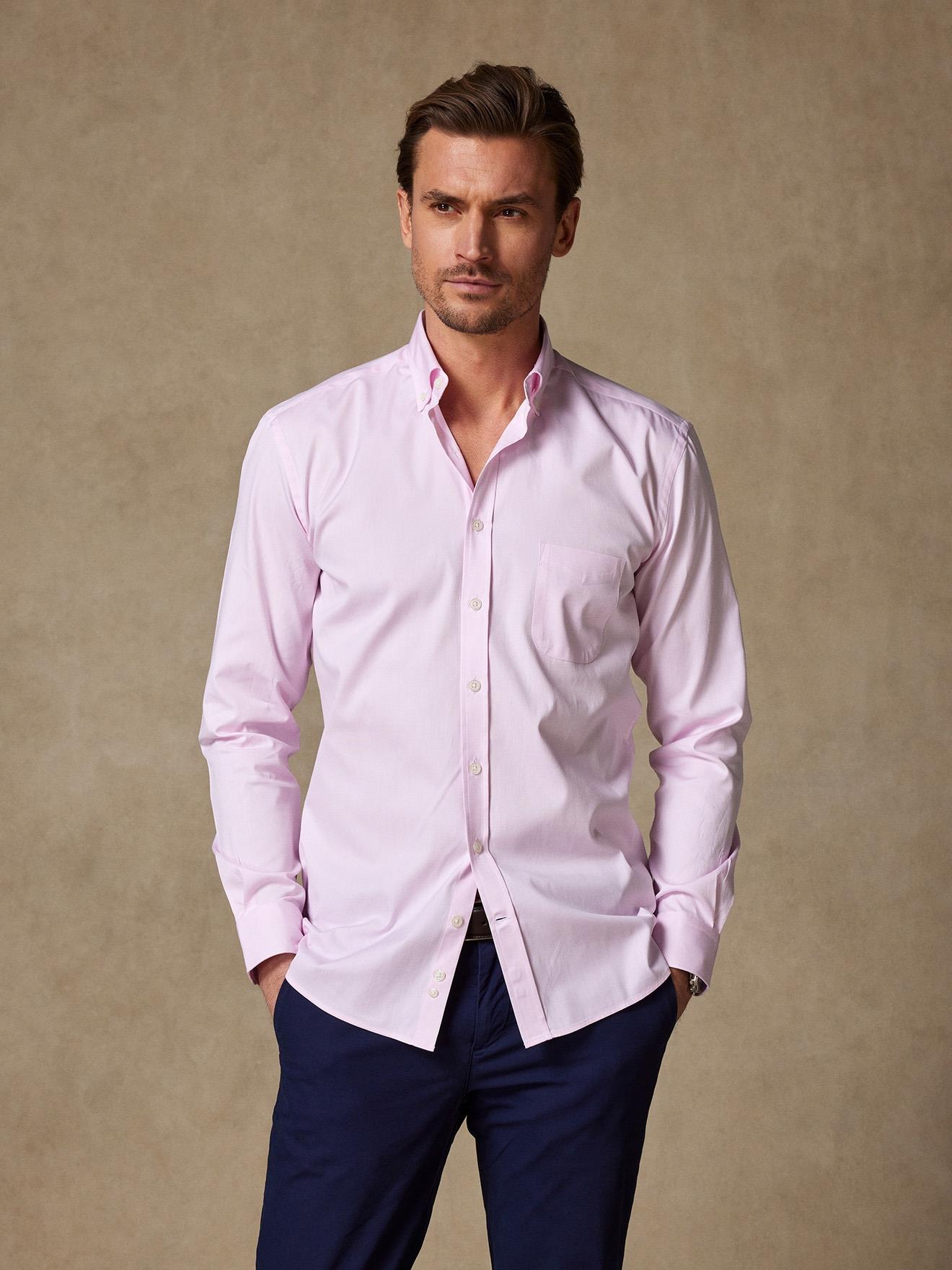 Chemise en pin point rose - Col Boutonné