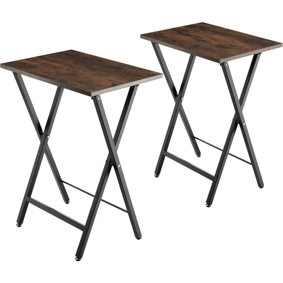 tectake Set van 2 bijzettafels Phoenix, Industrieel Hout Donker, Rustiek