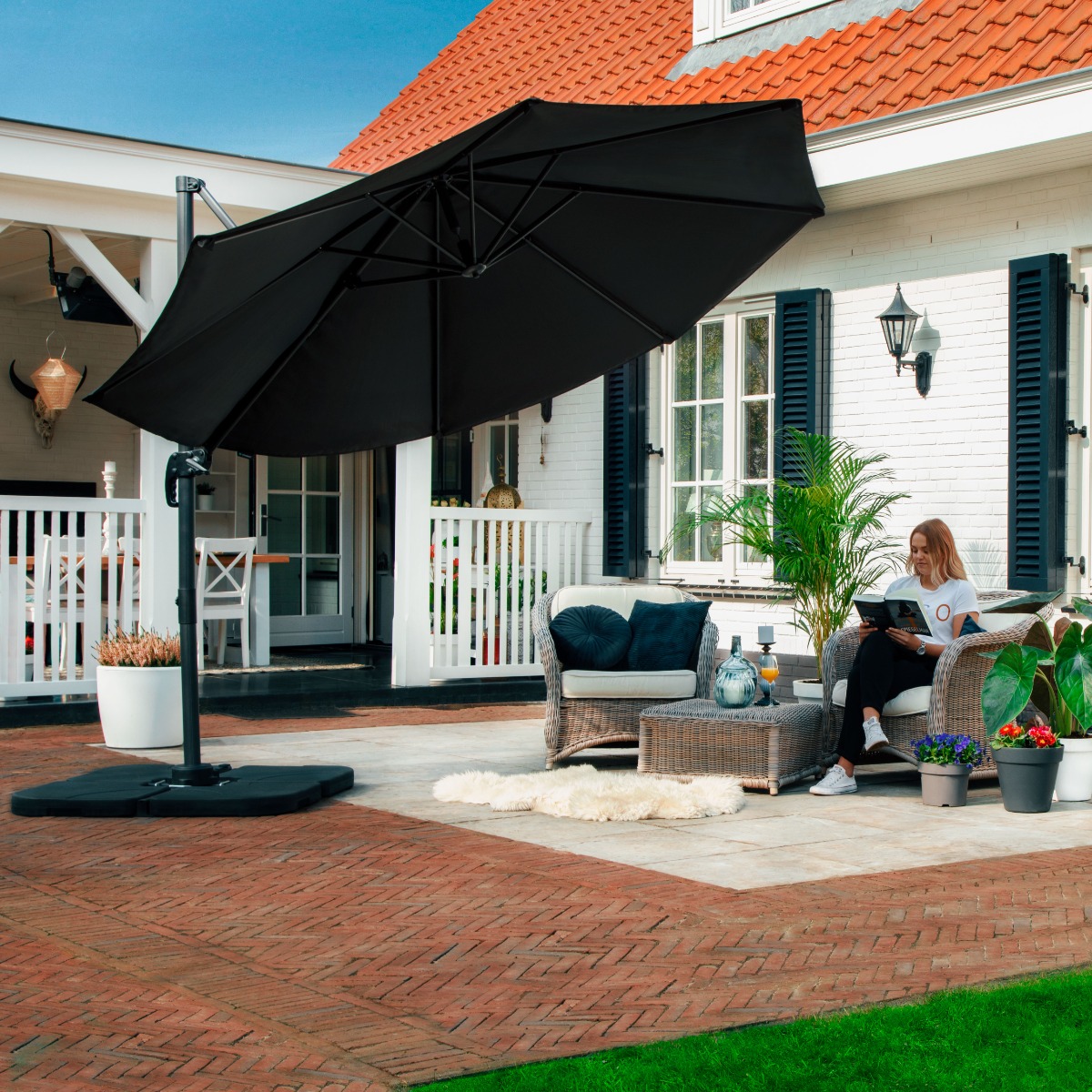 VONROC Bardolino Ø300 cm Premium zweefparasol - Anthracite