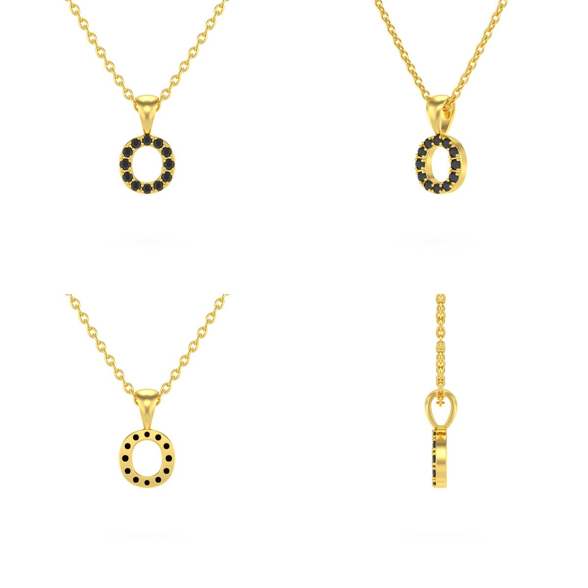 Collier Pendentif ADEN Lettre O Or 750 Jaune Diamant Noir Chaine Or 750 incluse 0.72grs