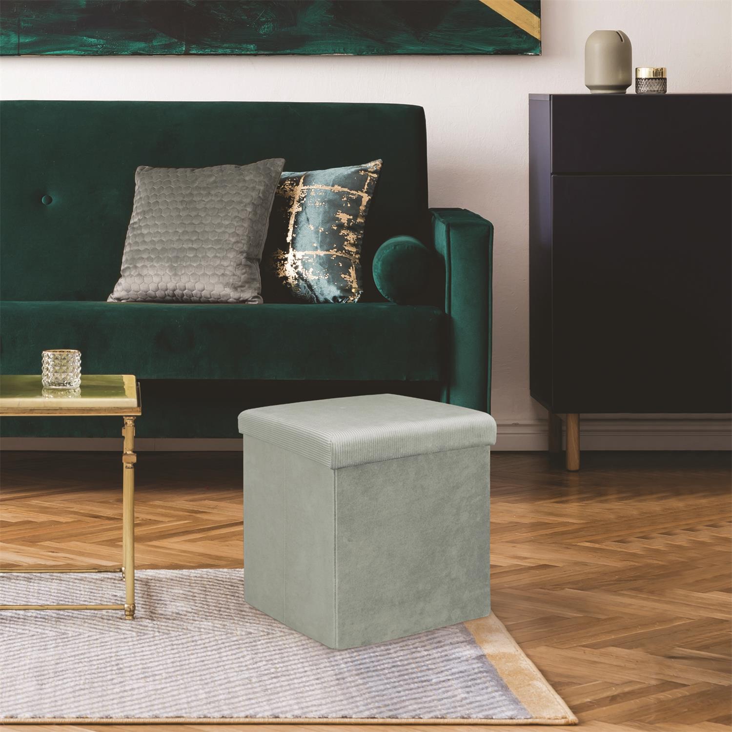 COFFRE POUF PLIABLE VELOURS COTELE GIULIA GRIS