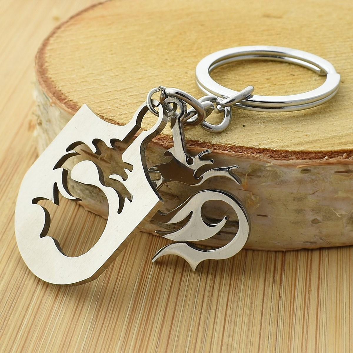 Porte-clés dragon plaque amovible acier inoxydable