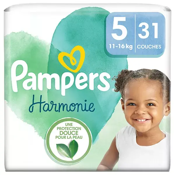 Fraldas Pampers Harmonie Tamanho 5, 31 unidades, 11kg - 16kg, Proteção suave para a pele