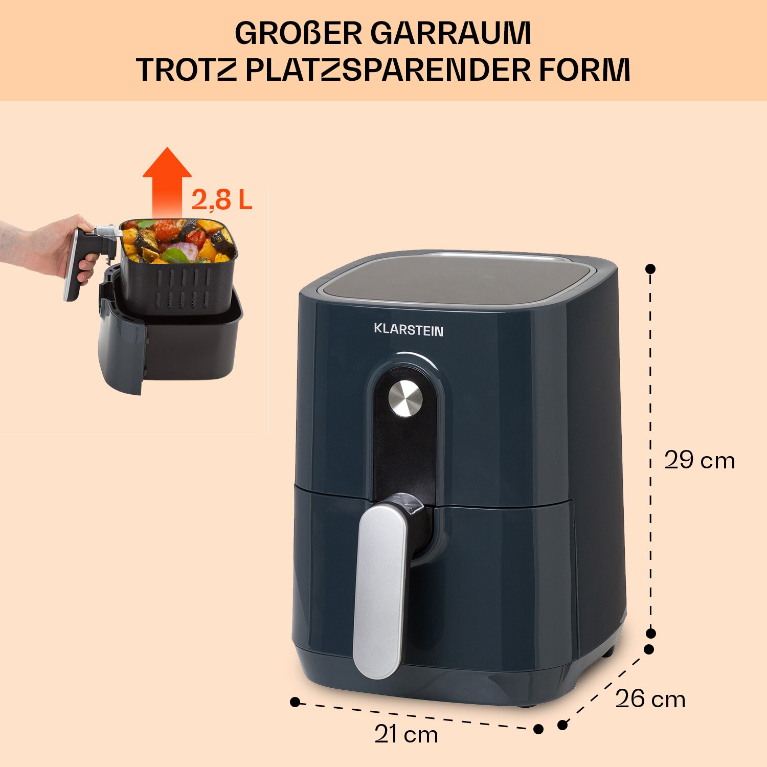 Crisp-Pro Heißluftfritteuse Air Fryer 1400W 2,8 Ltr Timer Edelstahl