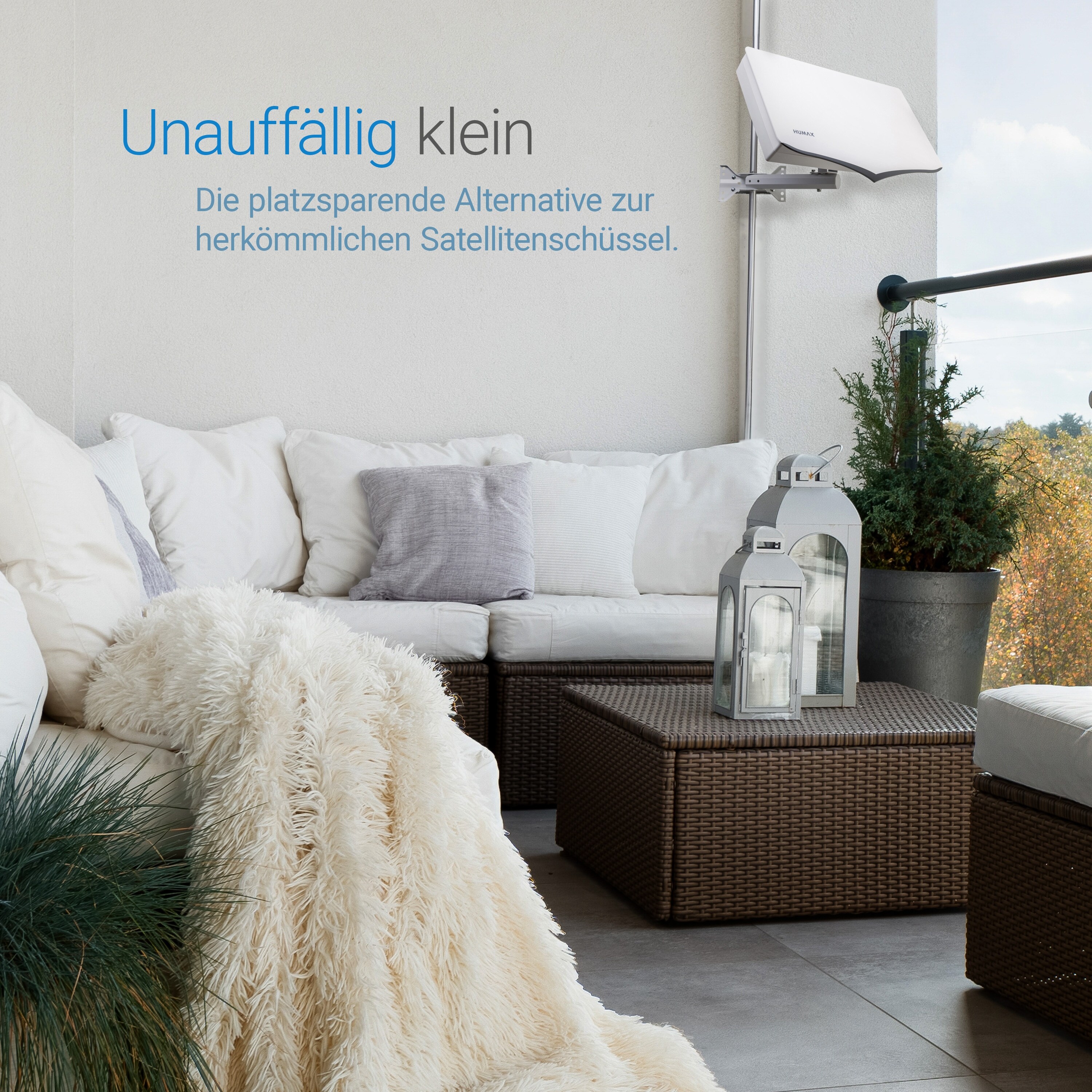 Humax mobile Flachantenne H40D, 2 Teilnehmer Twin LNB, Montagematerial