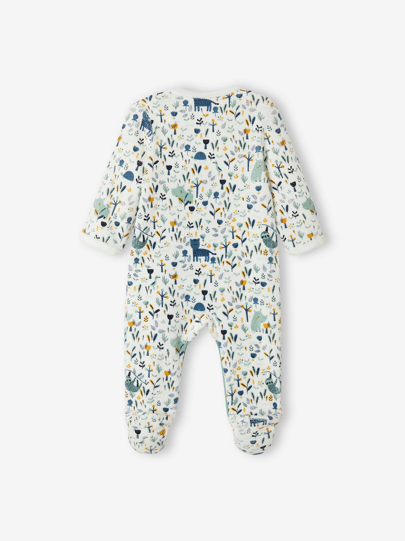 Pijama de veludo branco claro com estampa para bebê menino, certificado Oeko-Tex®.