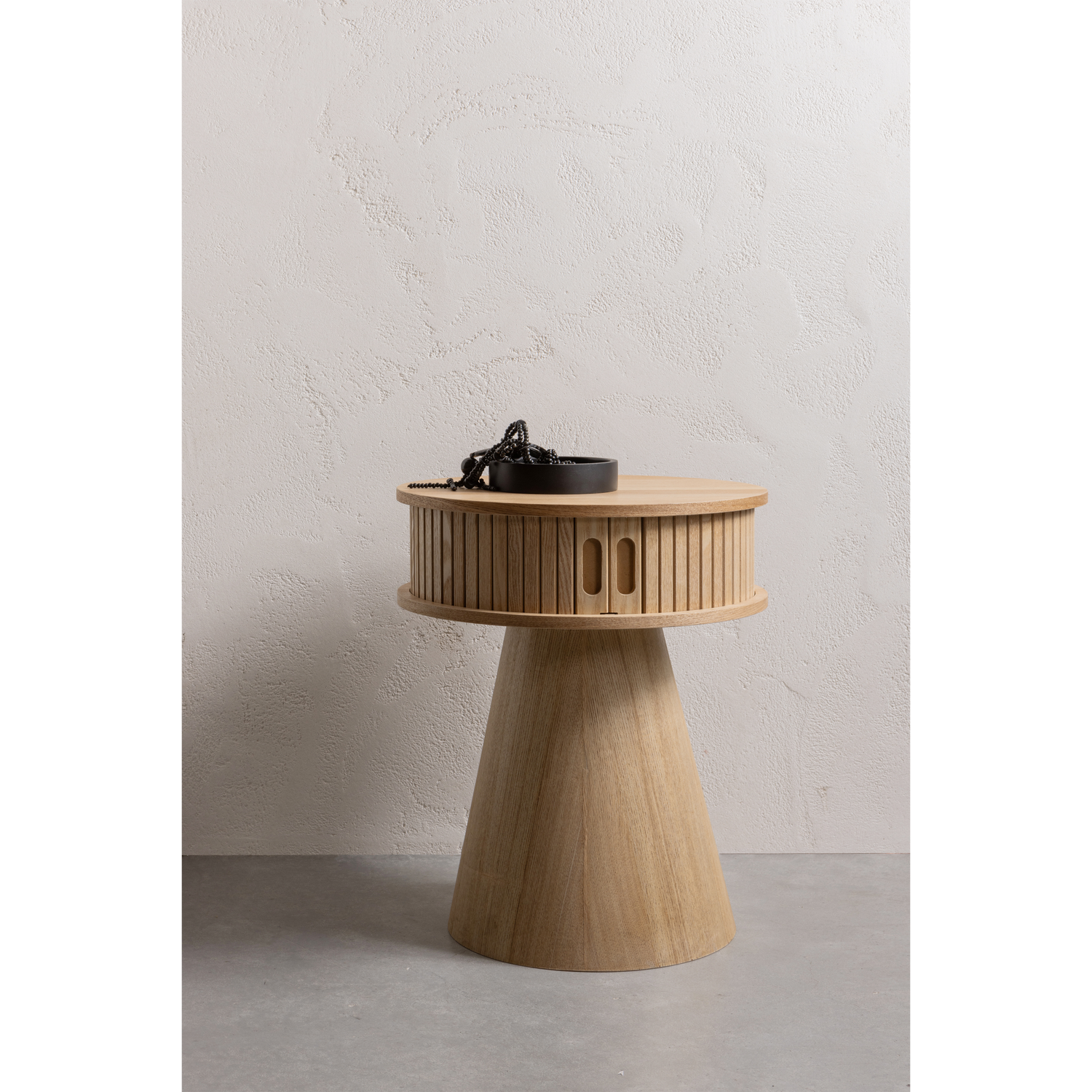 WOOOD Karri Nachtkastje Rond - Hout - Naturel - 46x38x38