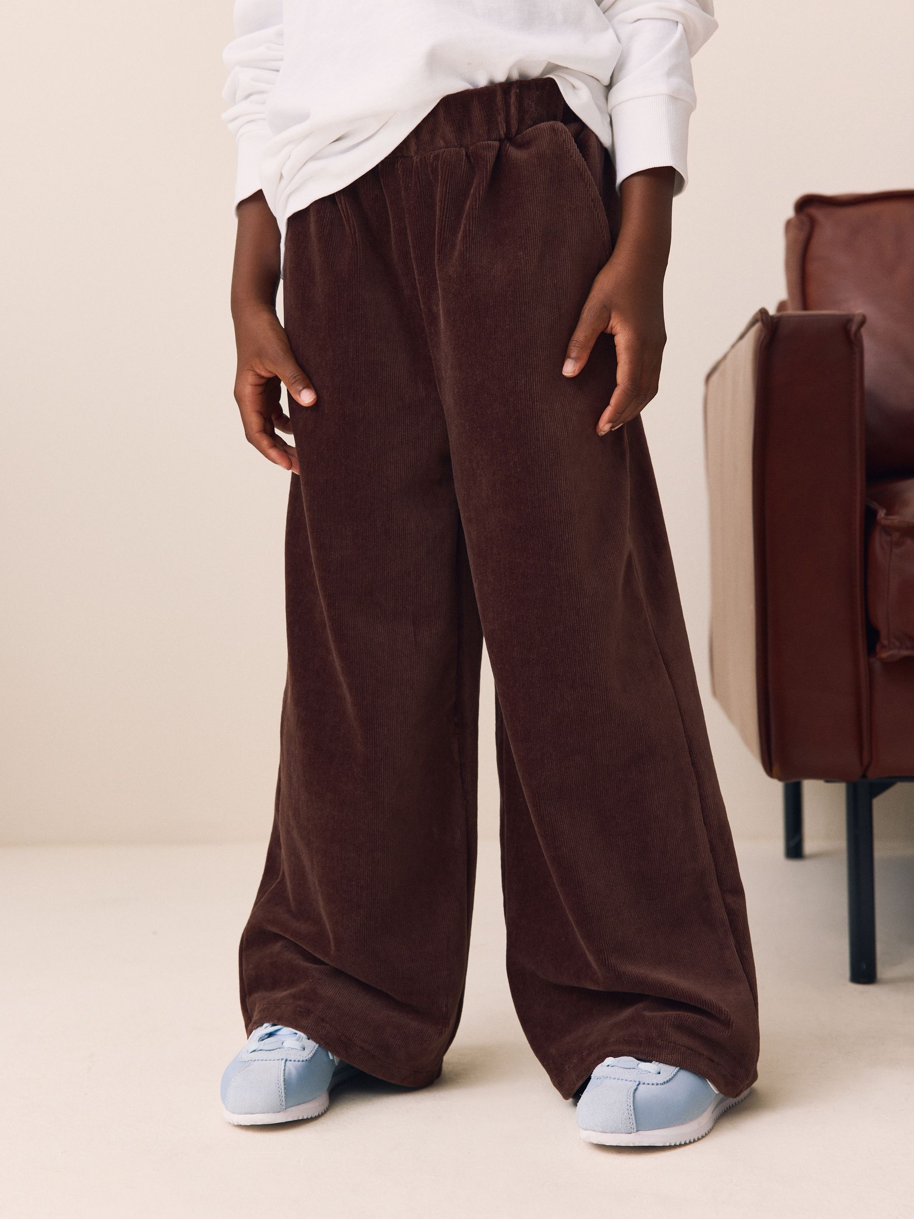 Chocoladebruin - Cord Wide Leg Trousers (3-16yrs)