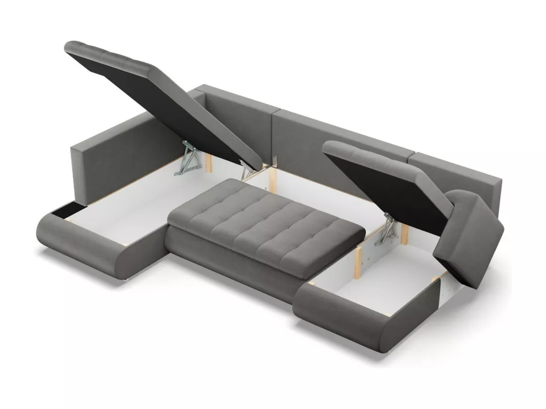 Canapé d'angle en U avec fonction sommeil, Ottoman, Gris clair