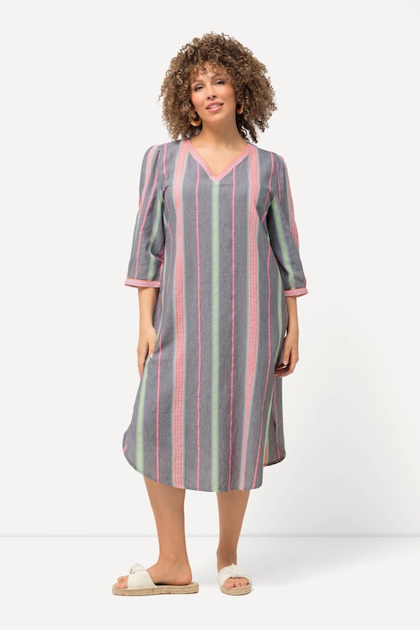Kaftan, Musterstreifen, Oversized, V-Ausschnitt, 3/4-Arm