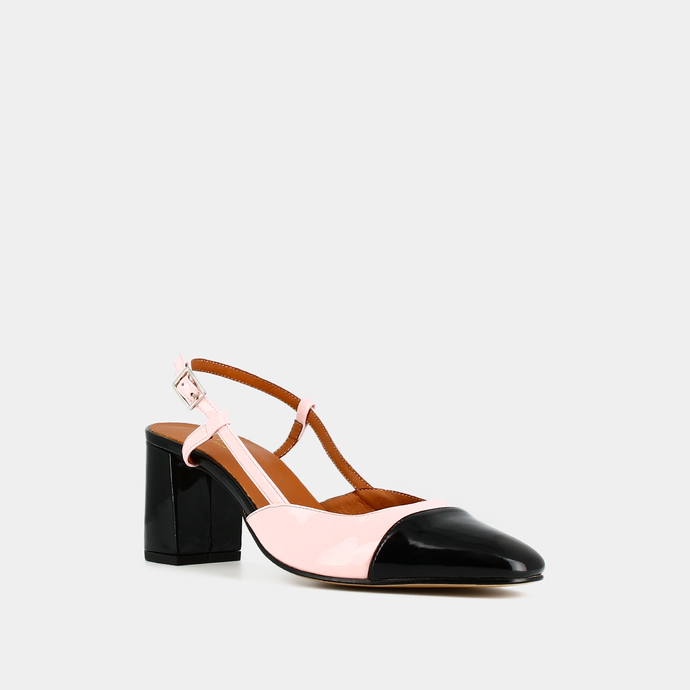 Babies à talons  en vernis noir et rose