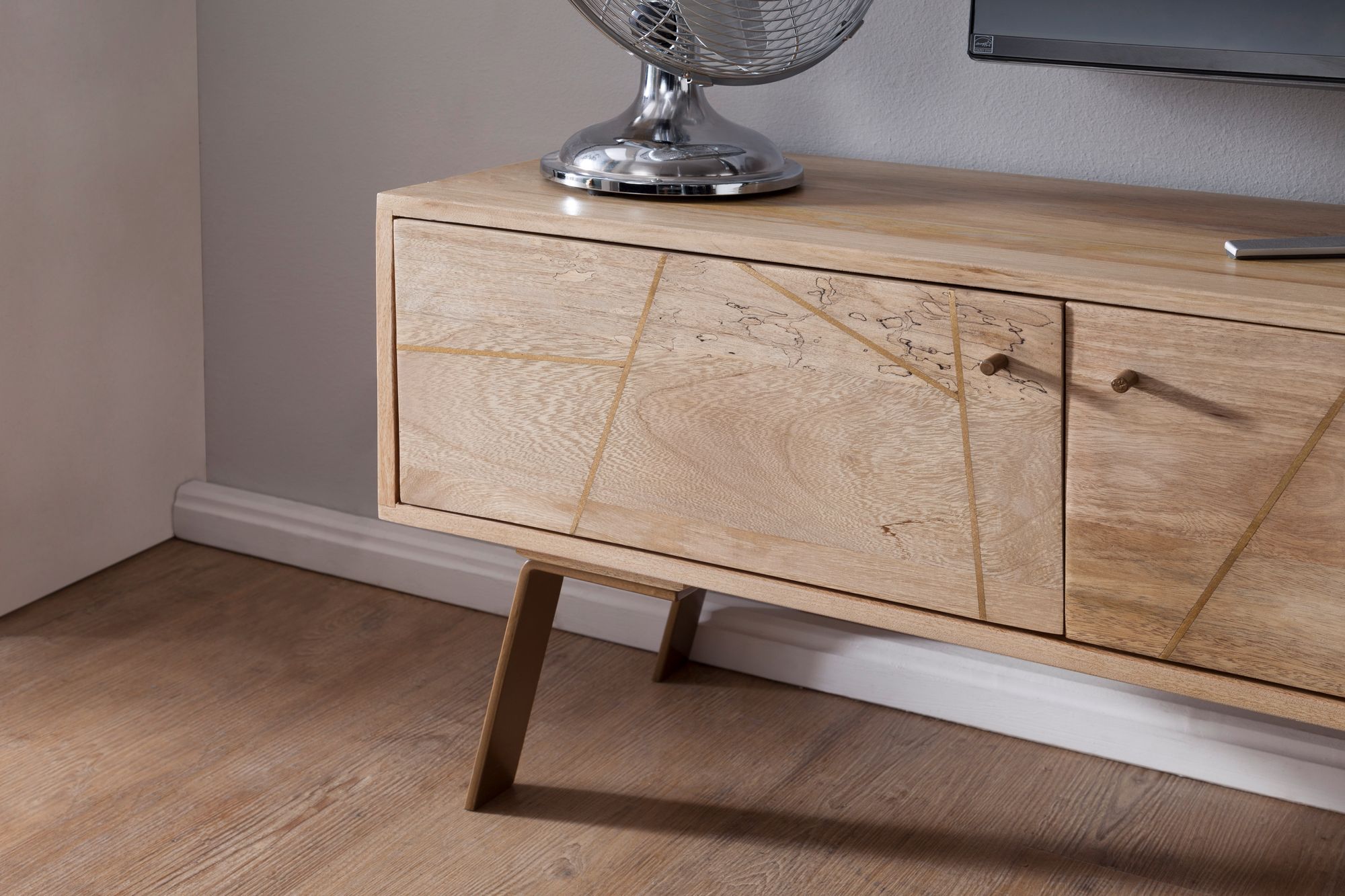 FineBuy TV Lowboard SIKAR Massivholz Fernsehkommode Landhaus Fernsehschrank groß