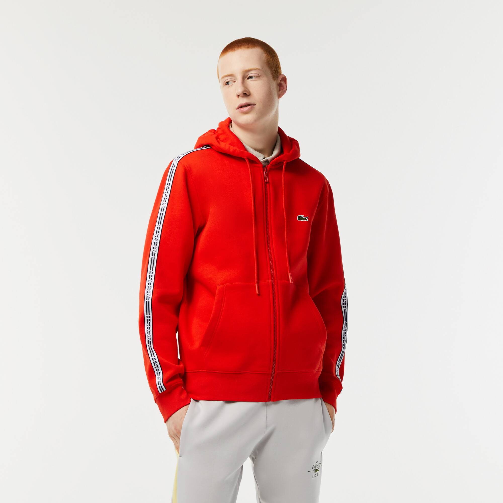 Herren Jogger Pulli mit Logo-Streifen und Reißverschluss Sweatshirts - Rot - Lacoste - Herren