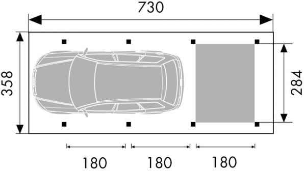 Einzelcarport Malmö aus Holz mit Dacheindeckung 26,1 m², Unterstand für Auto B 358 x T 730 x H 241 cm, Überdachung Komplettbausatz 125 kg/m²