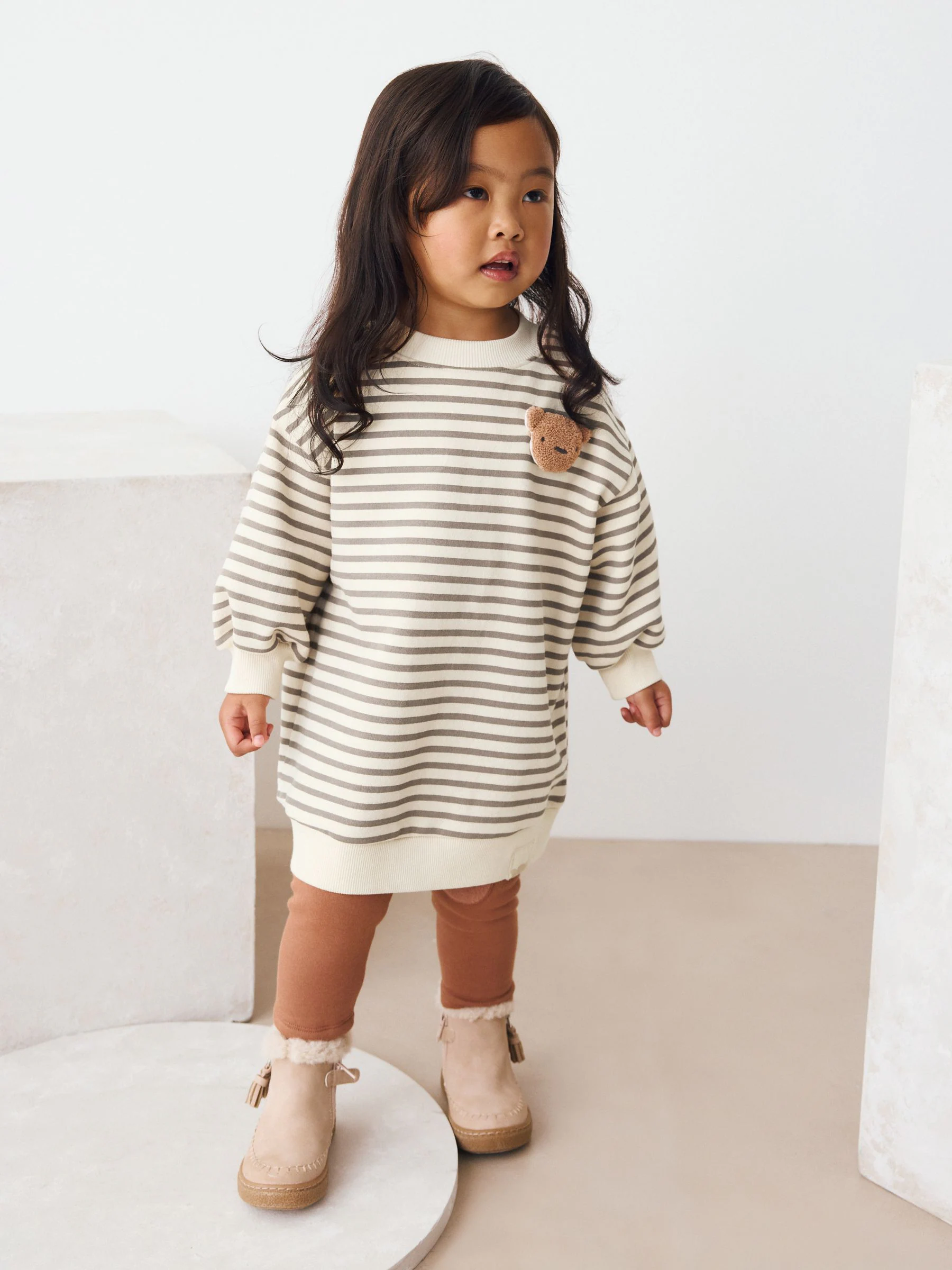Gestreepte Teddybeer - Relaxte sweaterjurk (3mnd-7jr)