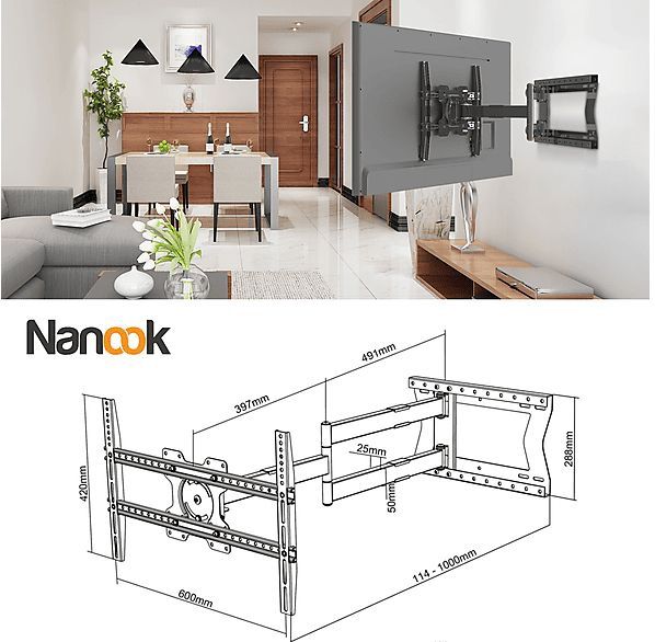 Nanook - 2100 - Muurbeugel - Zwart - Draaibaar/Kantelbaar - Lange Arm 100 cm