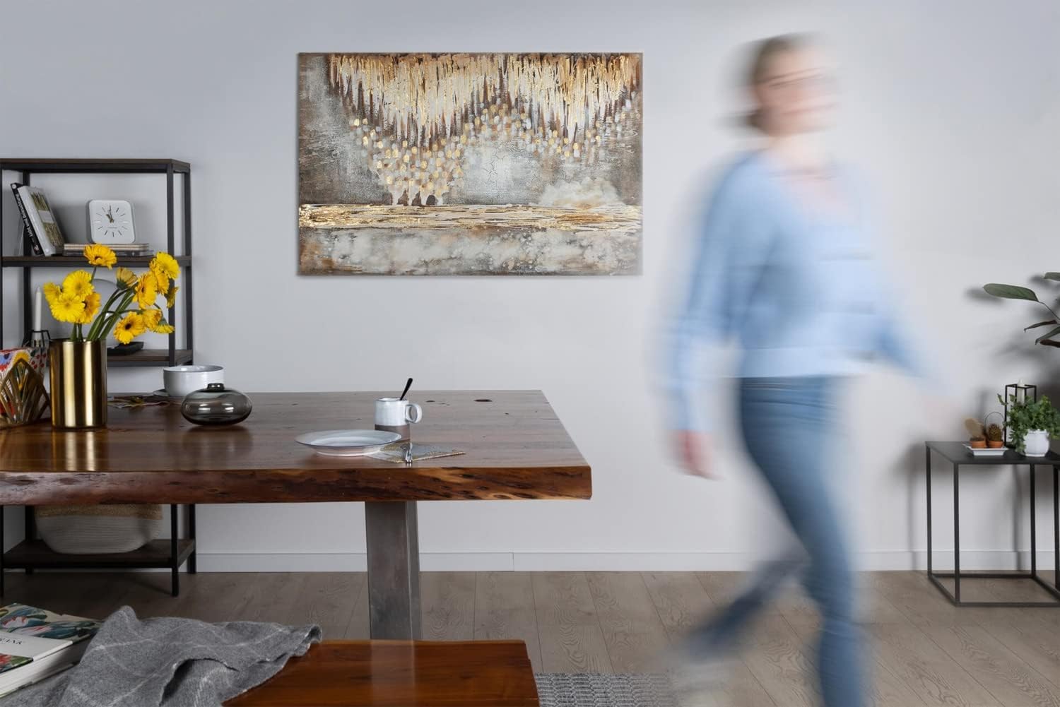 KunstLoft Leinwandbild | 100% HANDGEMALT | 120x80cm | Gemälde 'Tropfsteinhöhle' | Abstrakt | Beige Braun | Wandbild Wohnzimmer