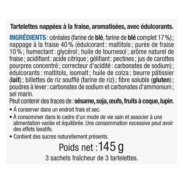 Biscoitos Karéléa sem adição de açúcar, deliciosos mini tarteletes de morango, 145g