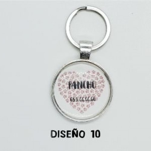 Placa de identificação para cães com estampa de pata branca e vermelha em formato de coração