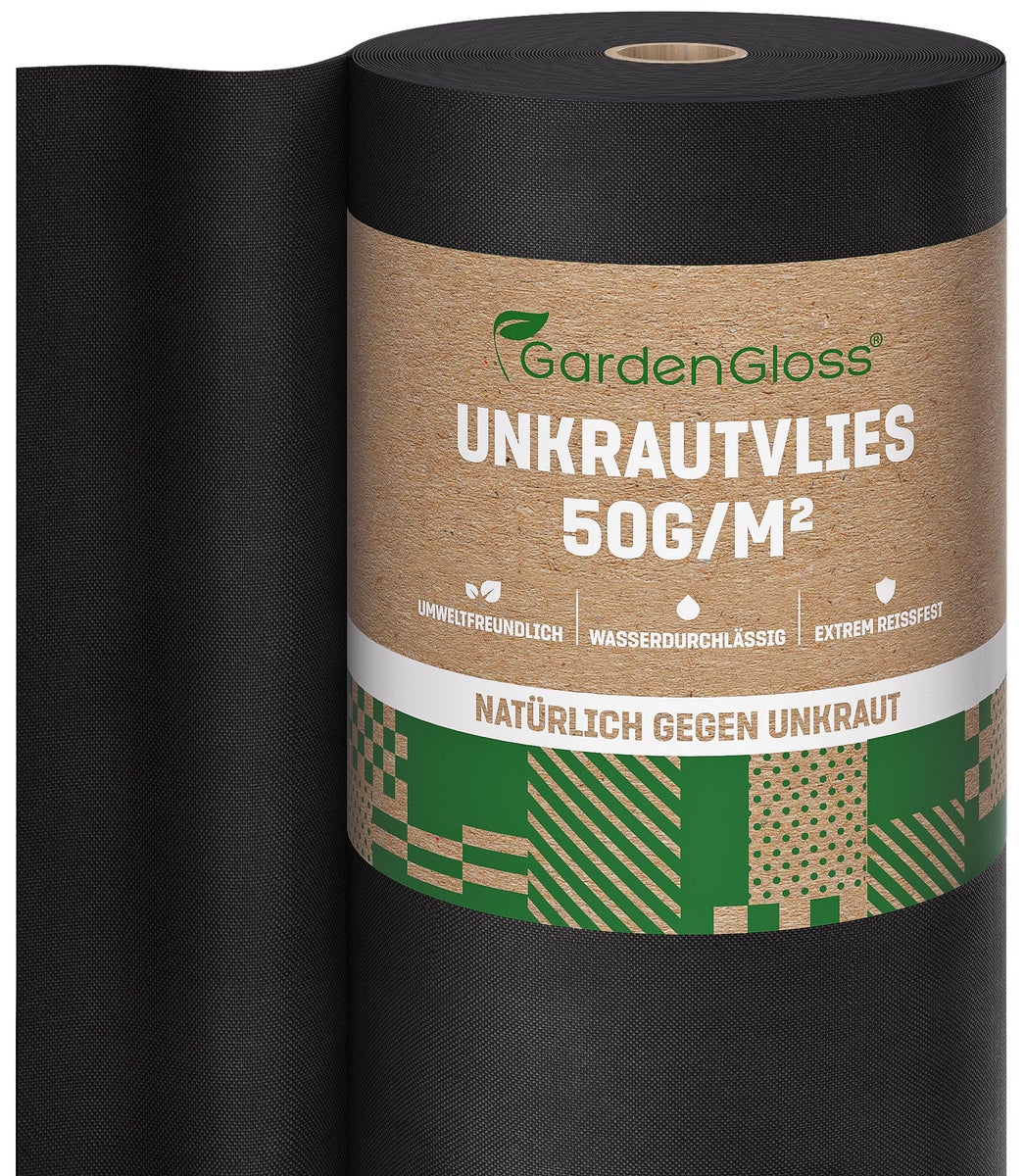 GardenGloss® 50m² Onkruidbestrijdingsdoek - Waterdoorlatende onkruidbarrière - Scheurvaste onkruidbestrijdingsdoek 50g/m² - Hoge UV-stabilisatie (50m x 1m, 1 rol)