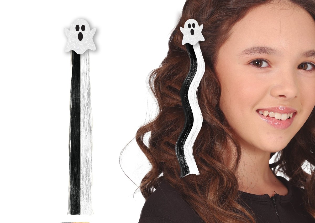 Halloween Hair Extension Zwart Wit Spook 40cm
