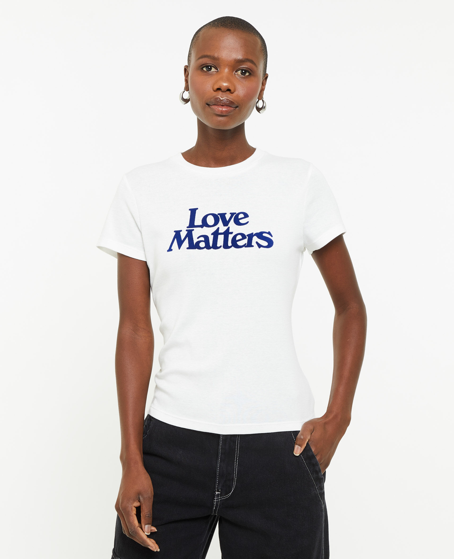 T-shirt manches courtes avec flocage velours - Blanc