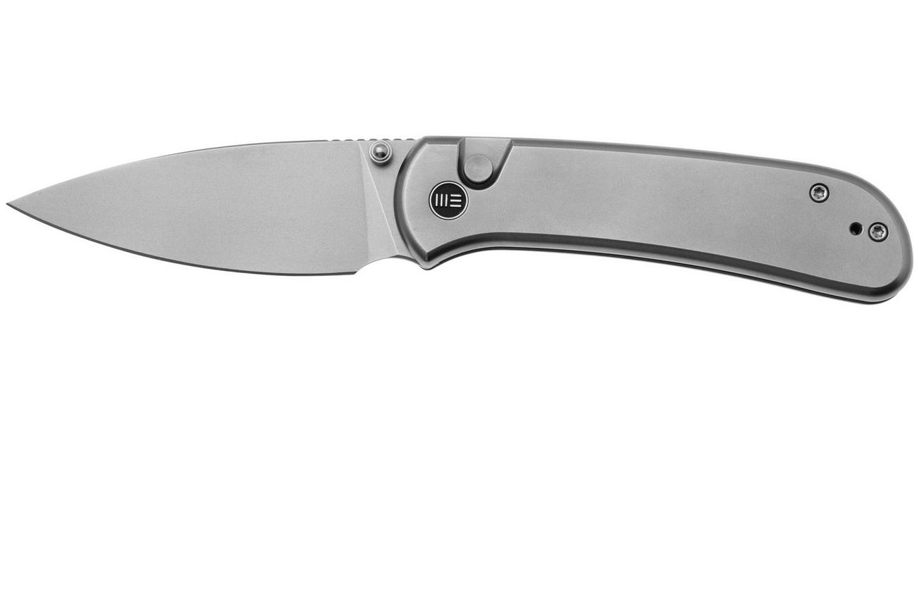 WE Knife Qubit WE22030F-2 Blasted CPM 20CV, Polished Bead Blasted Titanium, zakmes