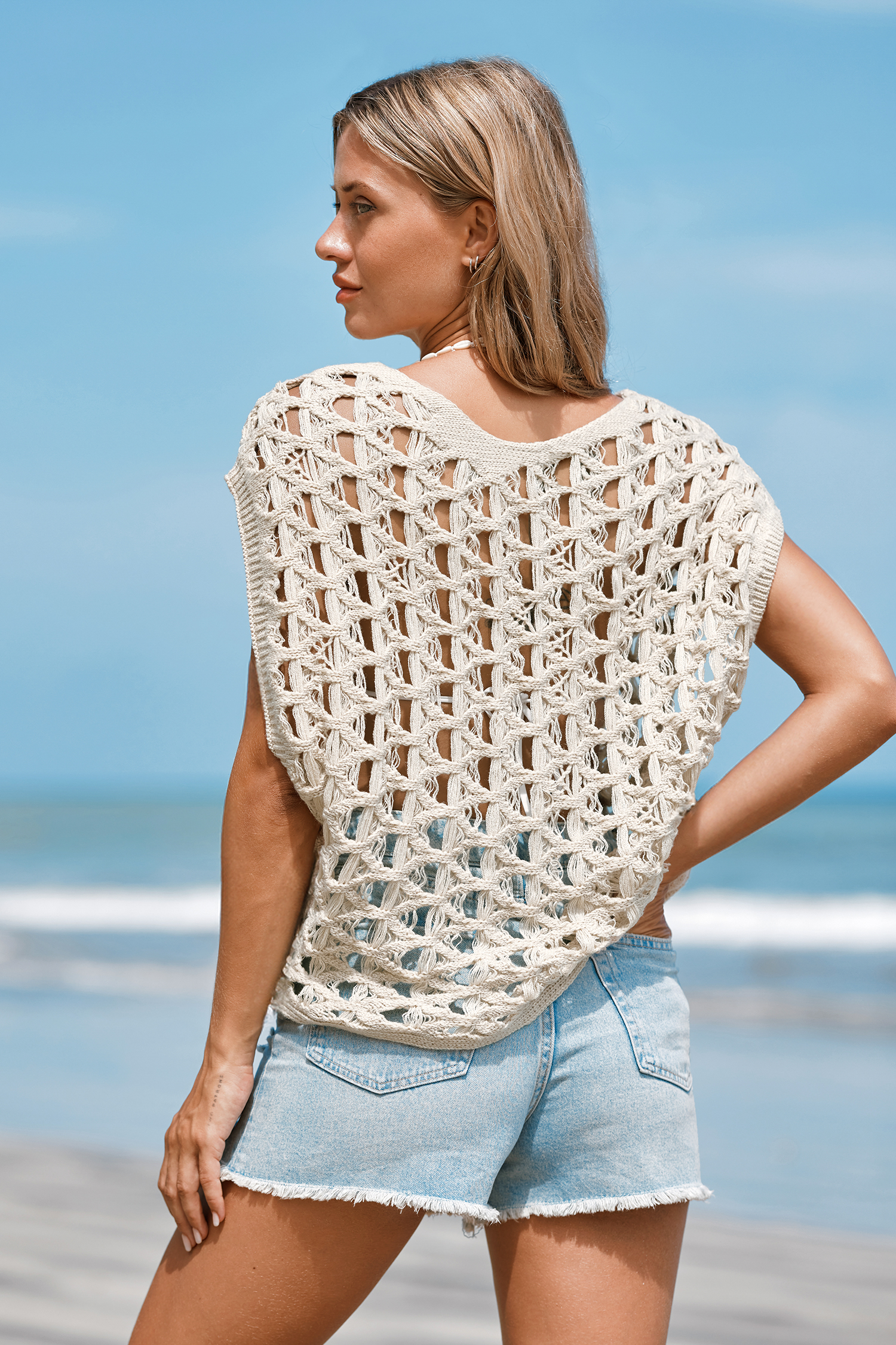 Haut cover up en crochet kaki