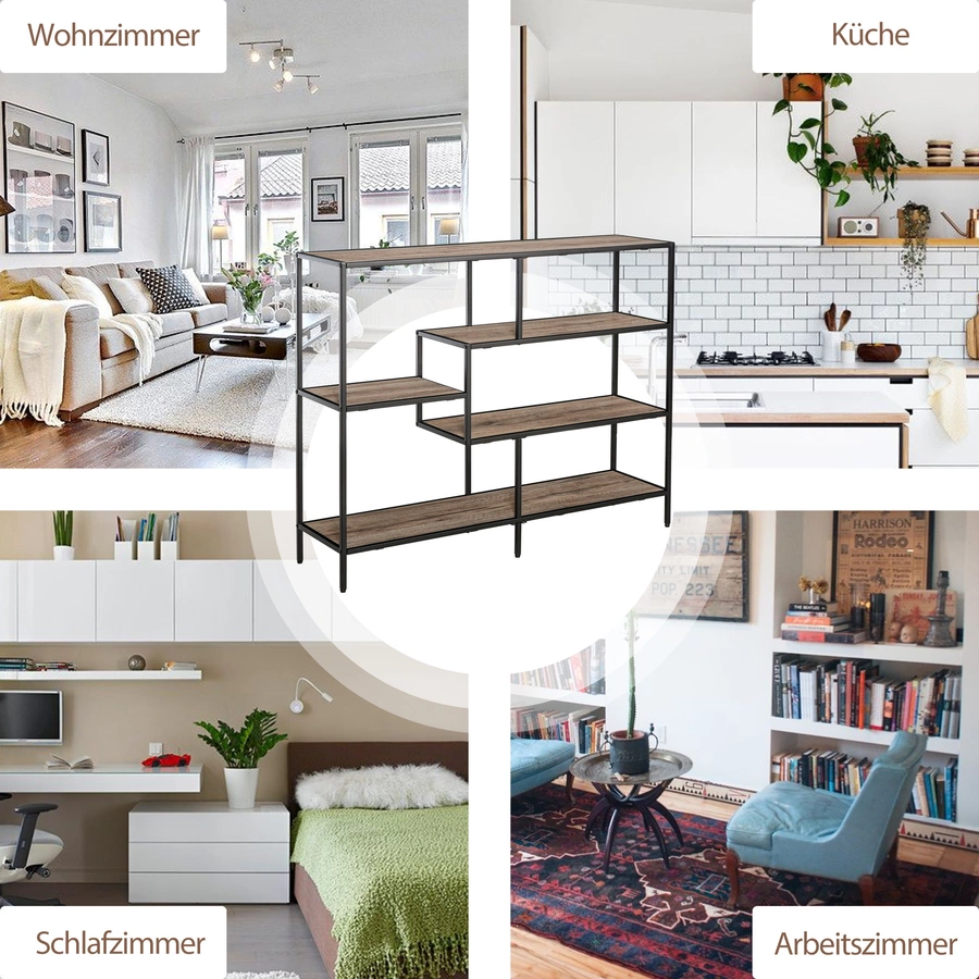 HOMCOM Standregal im industriellen Stil Eiche, schwarz