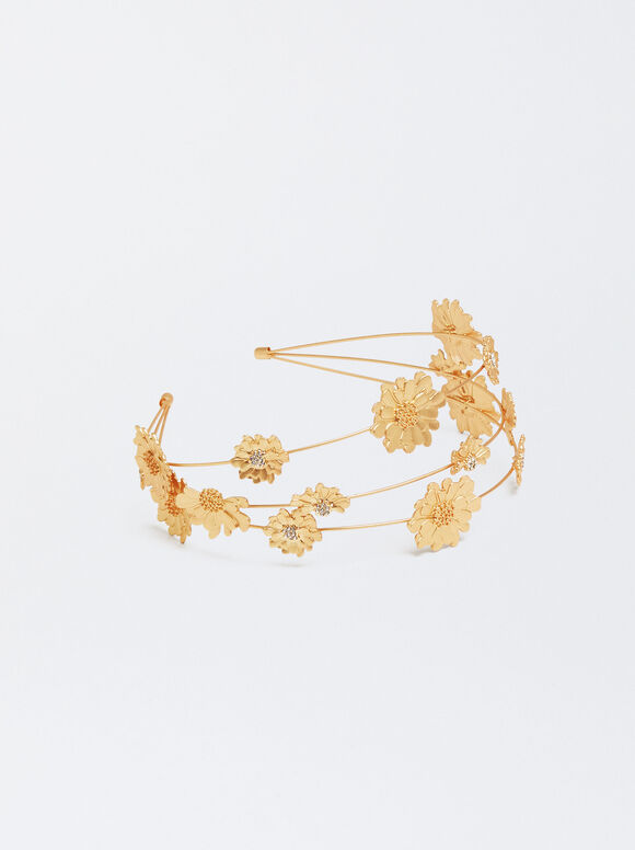 Tiara Flores Y Strass - Dourado