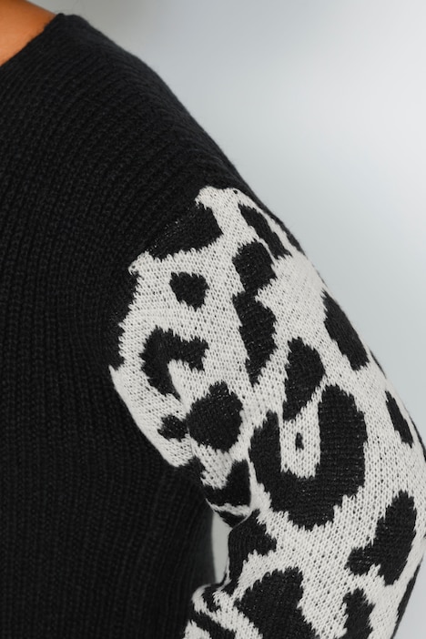Long-Pullover, oversized, Rippstrick, Leo-Ärmel, V-Ausschnitt