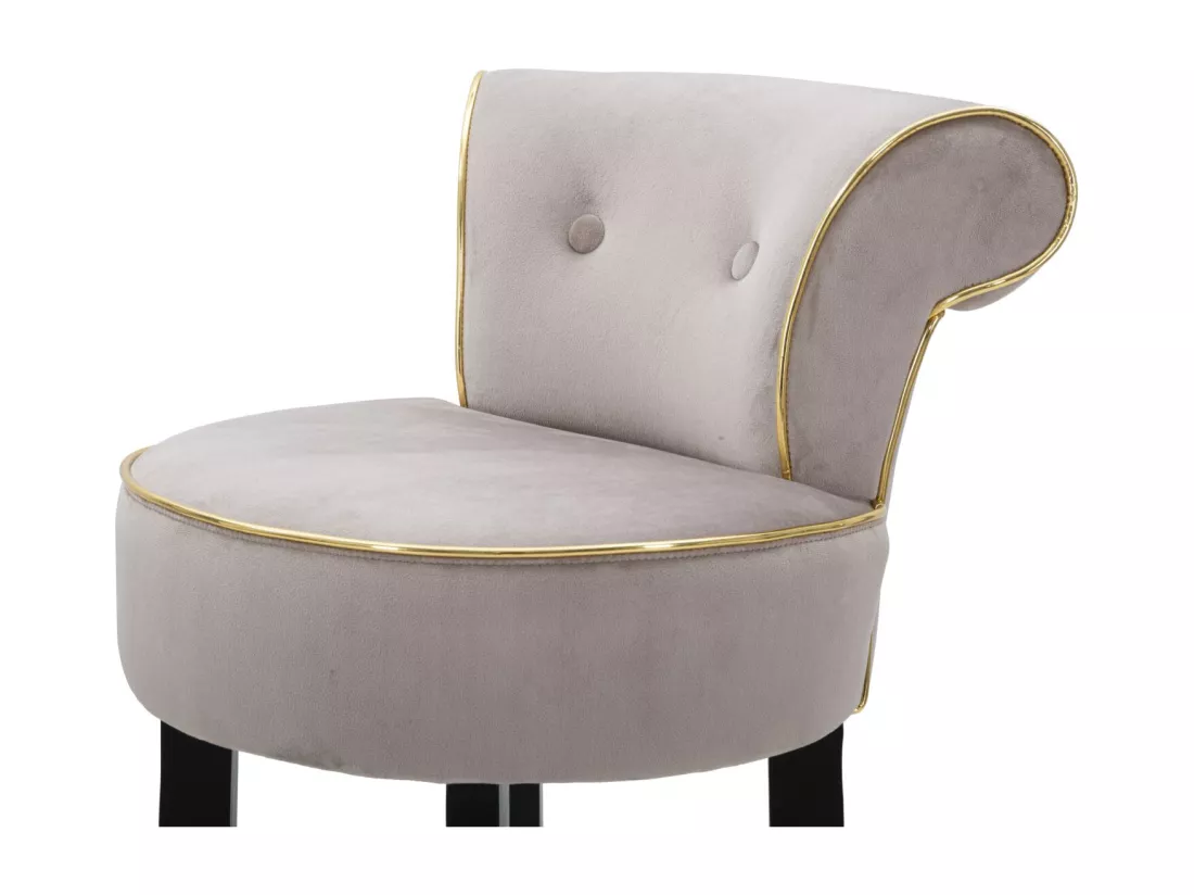 Tabouret de Bar Gris, Velours Synthétique avec Dossier et Métal Doré - 46x48x96 cm, Design Élégant et Moderne
