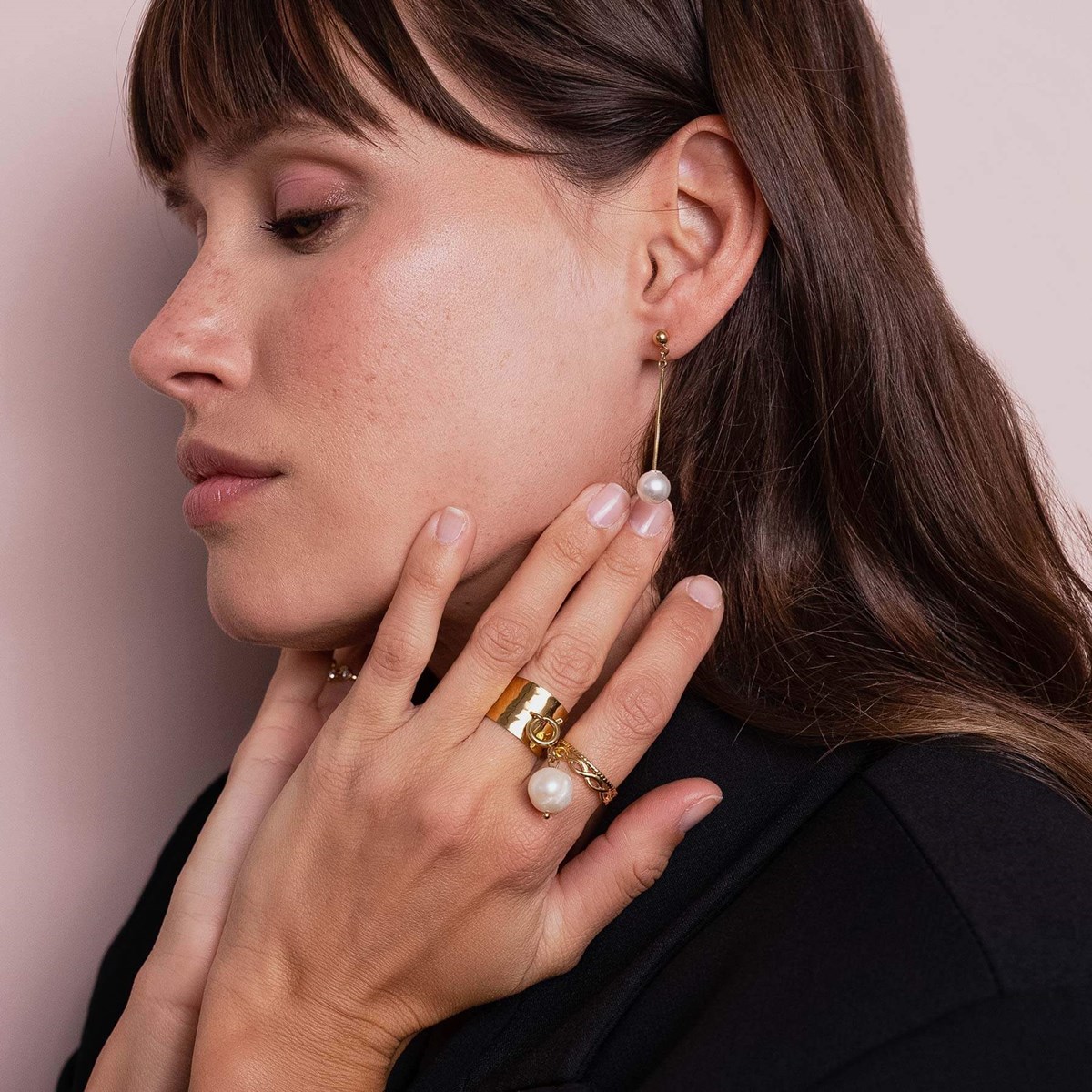 Boucles Perles Nacre acier doré or