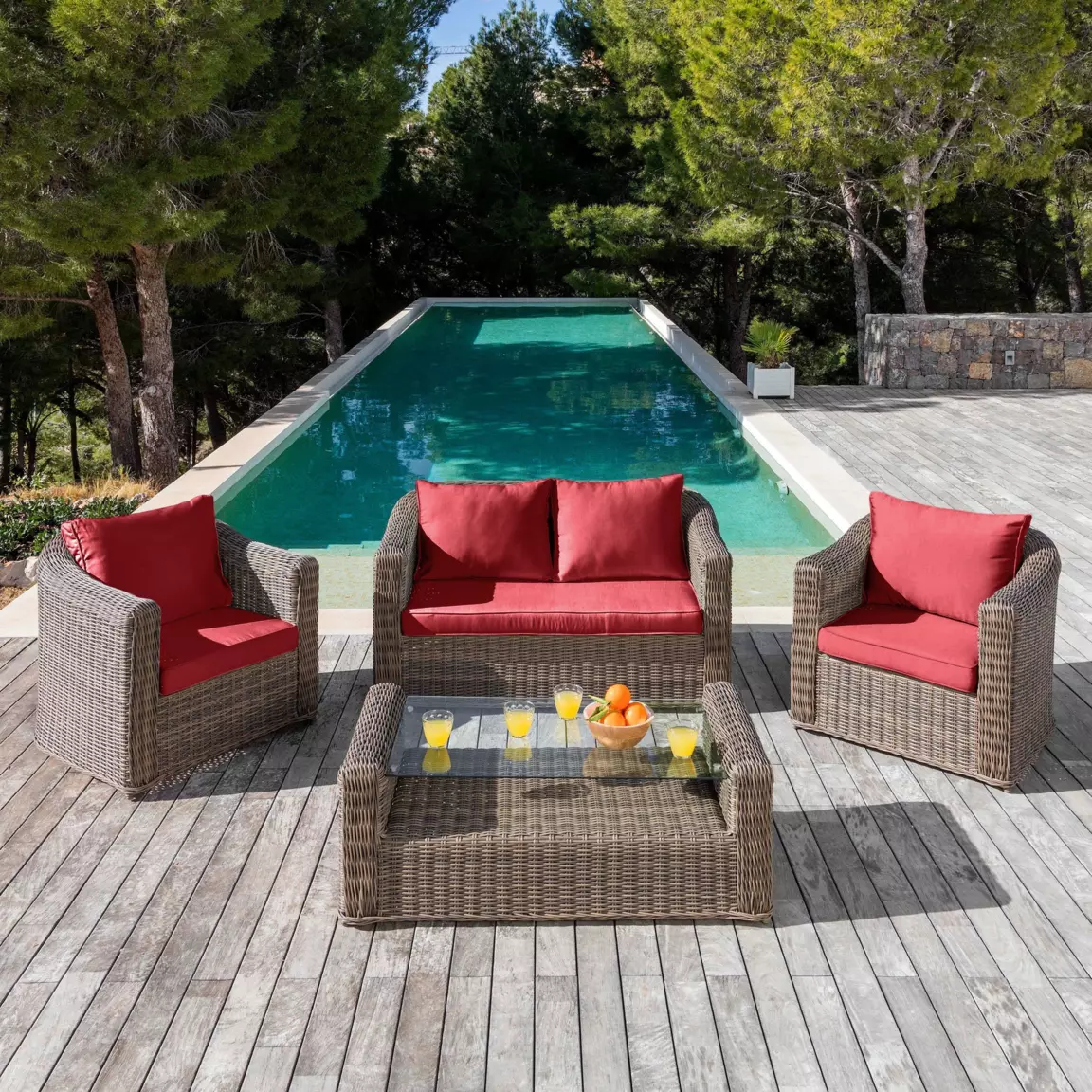 Housses de coussin de remplacement pour salon de jardin Calvi 4 places - Rouge