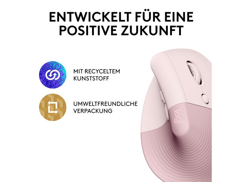 Logitech Ergonomische Maus Lift Rose Komfortable ergonomische Maus mit vertikalem Design für kleine bis mittelgrosse Hände