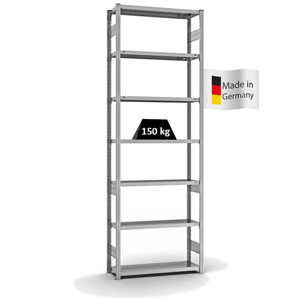 PROREGAL Stellingkast, insteeksysteem, T-profiel, lichtgewicht, basiskast, hxbxd 300 x 100 x 30 cm, 7 legborden, legborddraagvermogen 150 kg, aan beide zijden te gebruiken, verzinkt