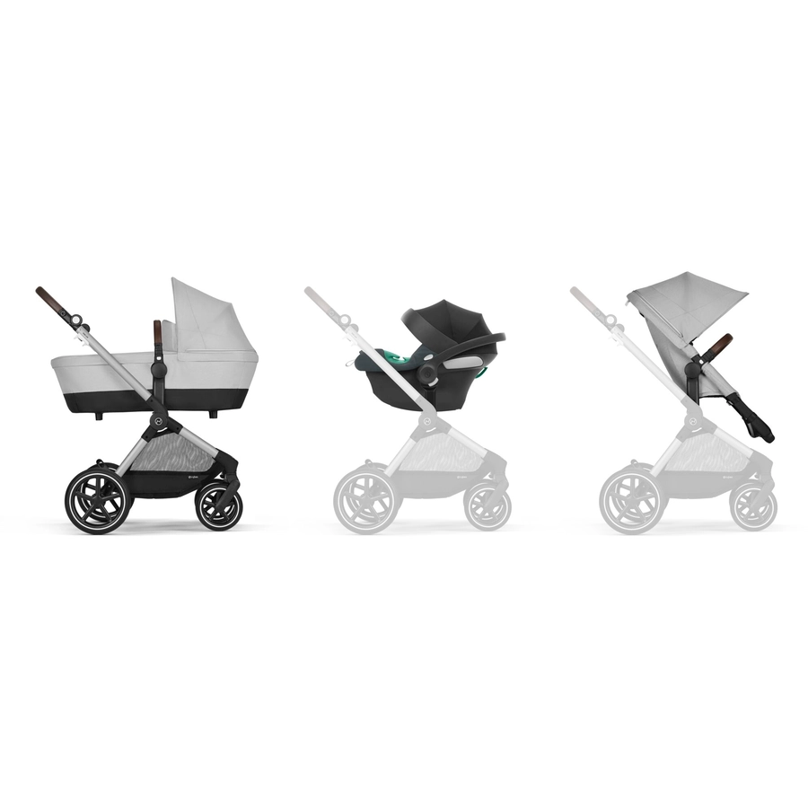 cybex GOLD 3 in 1 Reisesystem Kombikinderwagen Eos Lux inklusive Babyschale Aton B2 Silver Lava Grey