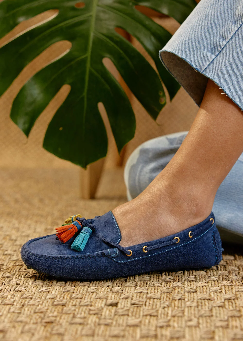 MOCASSIN W TASSEL MULTI VELOURS NAVY