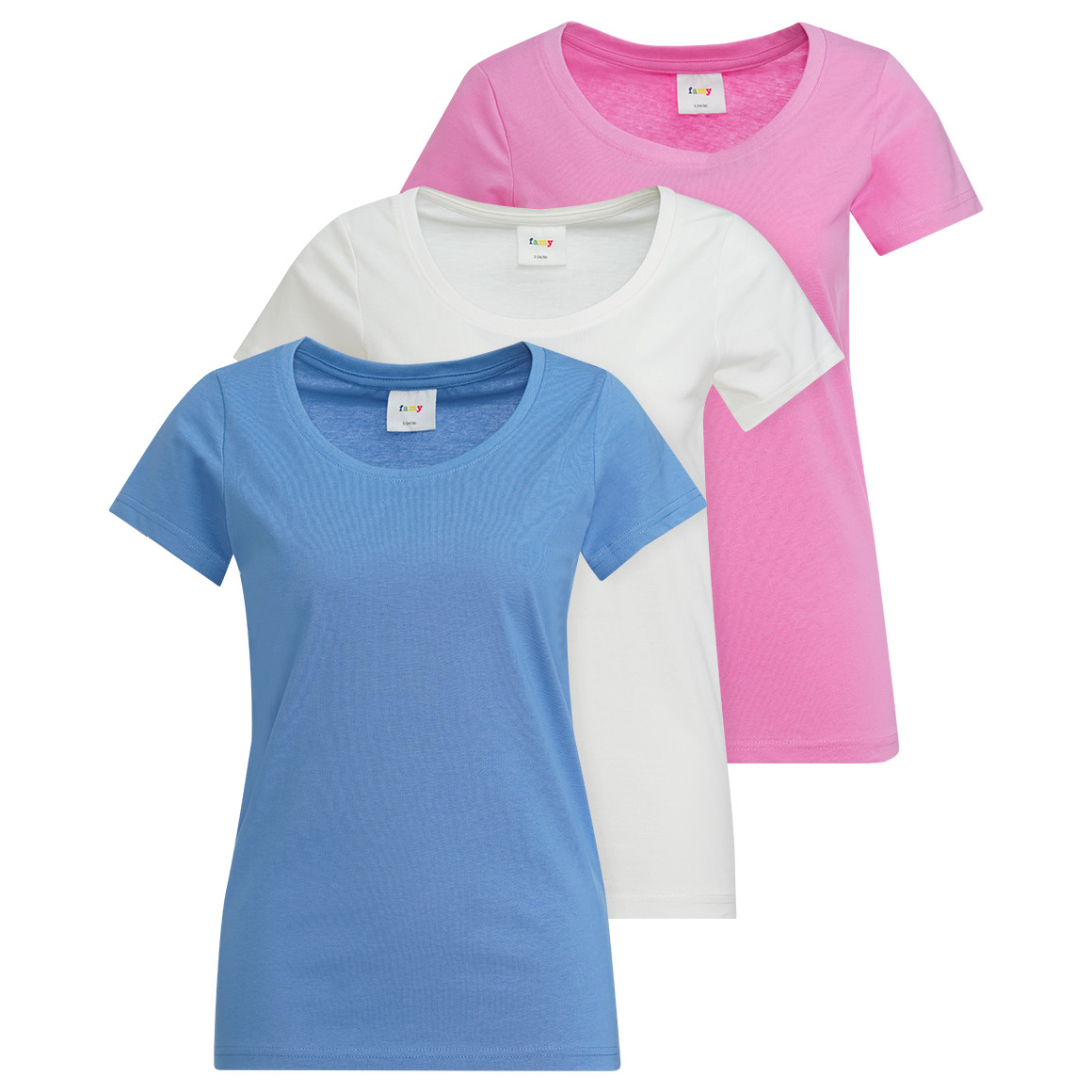 Famy 3 Damen T-Shirts im Basic-Look blau / rosa / weiss