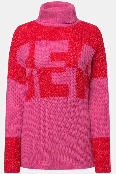 Pullover, Colorblocking Wording SEA, zweifarbig, Rollkragen, Langarm